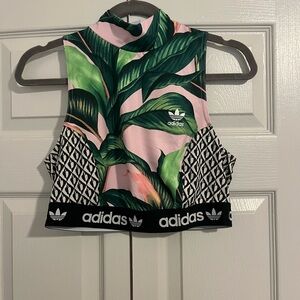 Adidas Leafy Pink and Green Crop Top